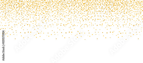 Horizontal gold glitter festive confetti isolated on transparent background. Golden glitter falling dust particles. Luxury confetti dots rain.Sparkling party border. Holiday decoration design elements