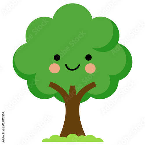 Cute Cartoon Tree with Smiling Face