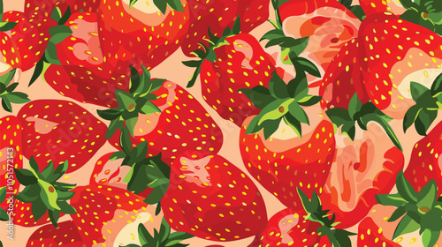 Seamless strawberry pattern. Vector summer background with red berries