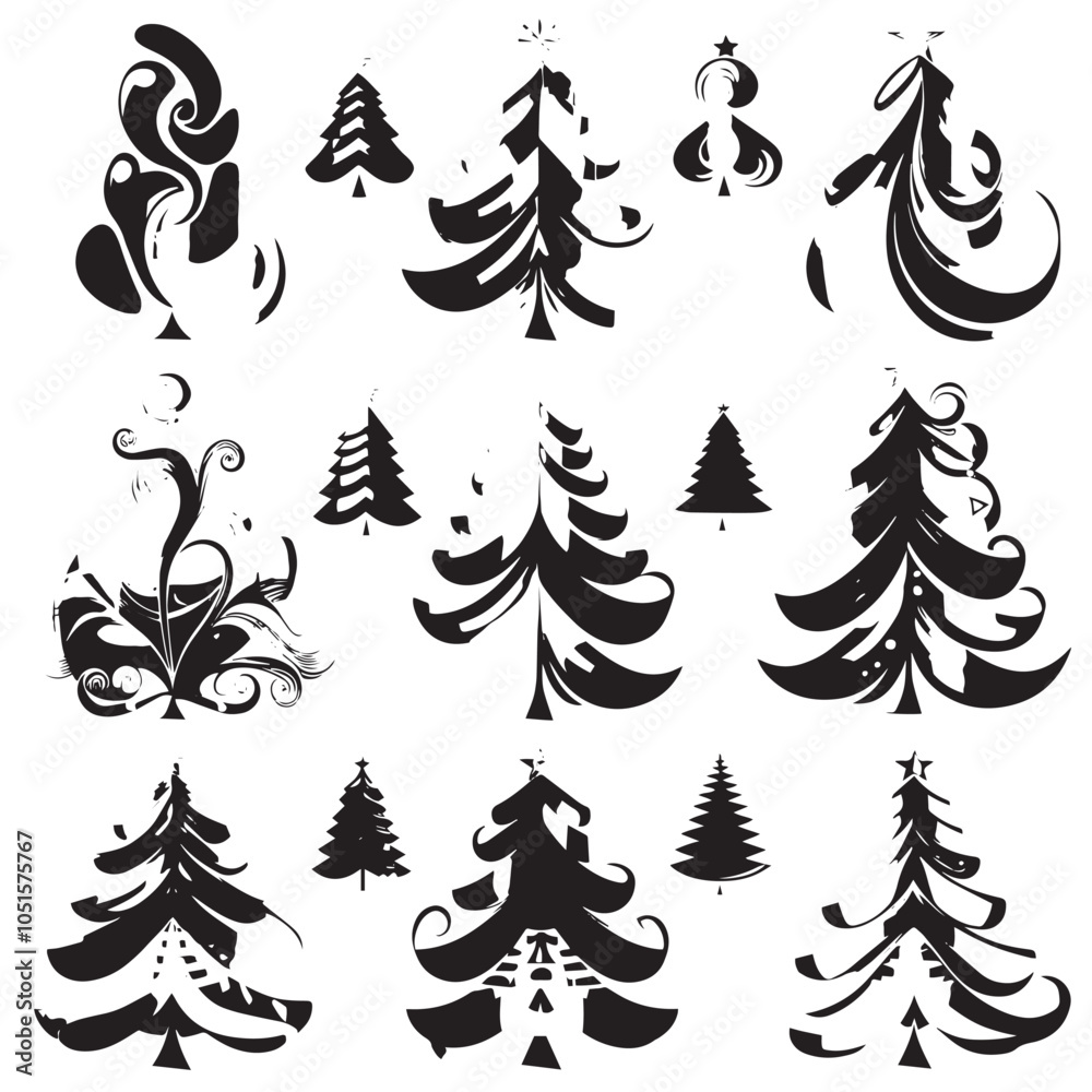 Obraz premium Set of Abstract Christmas Tree - Modern Design Element Illustrations for Your Xmas Project, Vector