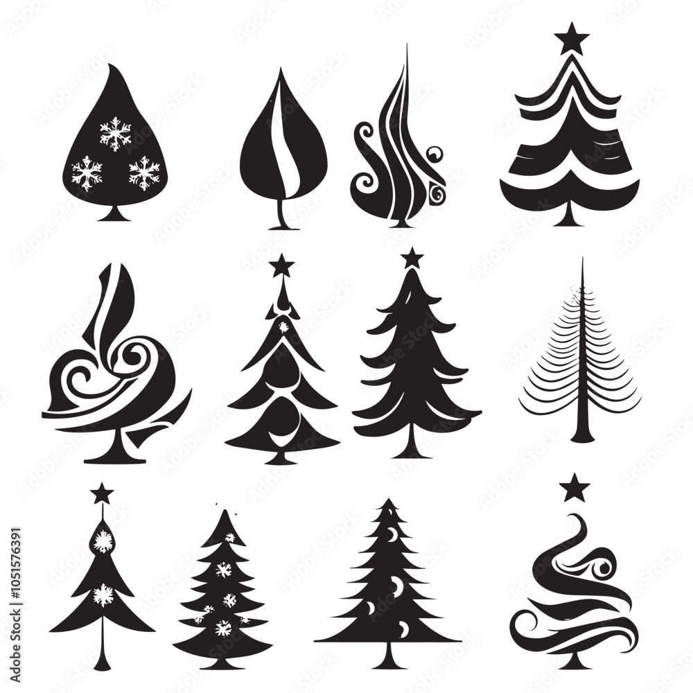 Obraz premium Set of Abstract Christmas Tree - Modern Design Element Illustrations for Your Xmas Project, Vector