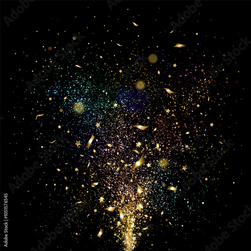 Fireworks of Exploding Golden and Multicolored Confetti
