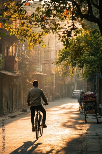 Wallpaper Mural A person rides a bicycle along a city street Torontodigital.ca