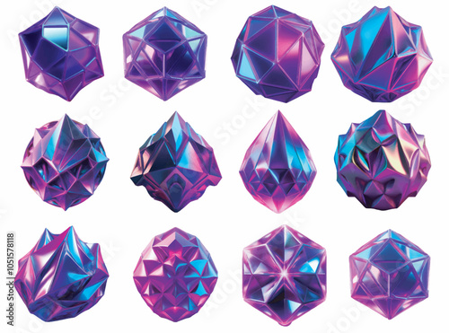 3d holographic vector set icon diamond polygonal shapes futuristic web3 metal 