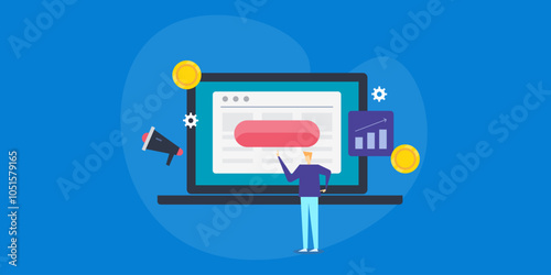 Marketing people optimize landing page CTA button, Increase click rate and conversion rate, vector illustration.