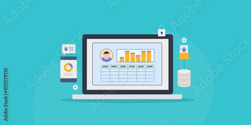 Customer database management software concept, centralise client data or information from multiple sources, create customer profile CRM solution vector illustration technology.