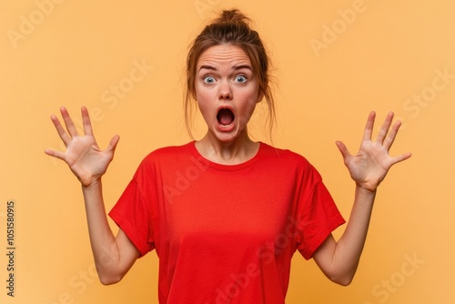 A woman with a surprised look on her face, perfect for use in illustrations or designs where you need to convey surprise or shock