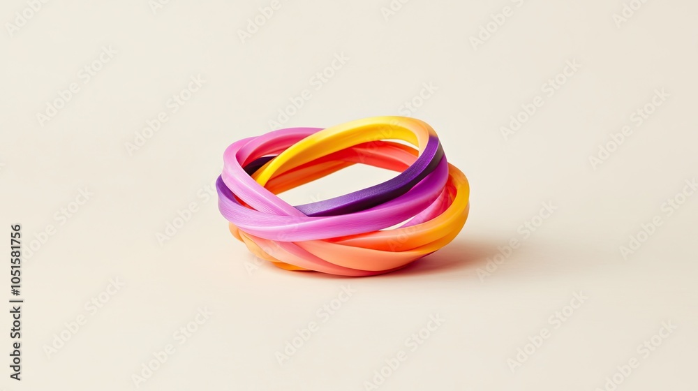 Colorful Twisted Rubber Bands Arrangement on White Background