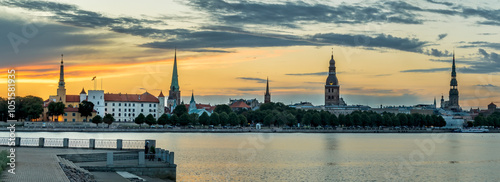 Panoramic image depicting historical district of Riga - the capital city of L...