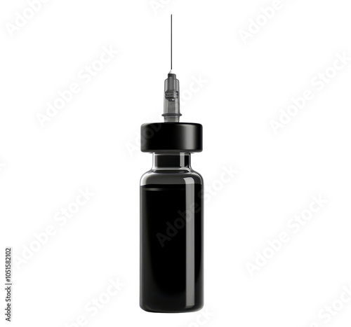 Black dropper bottle with needle, transparent background.