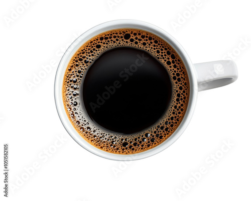 Black coffee in a white cup, transparent background.