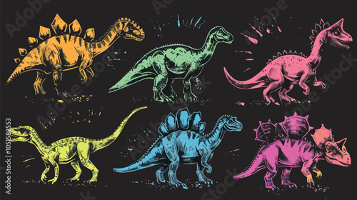 set of black and coloured dinosaurs