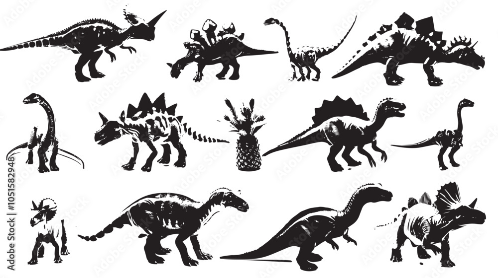 set of black and coloured dinosaurs set of black and coloured dinosaurs