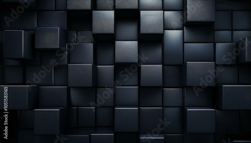 Dark squares abstract background. Realistic wall of cubes