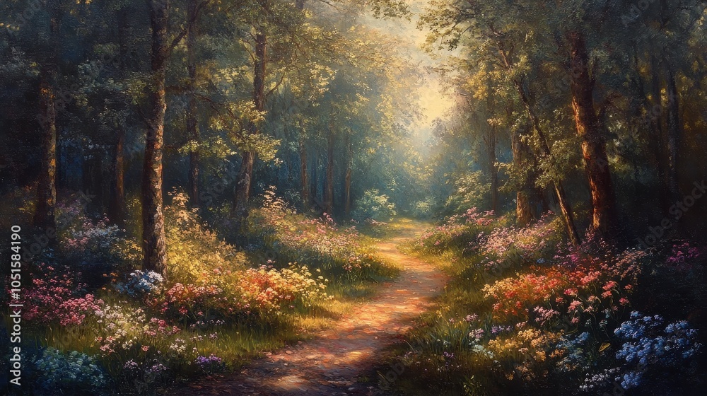 Obraz premium Pathway through a woodland glen