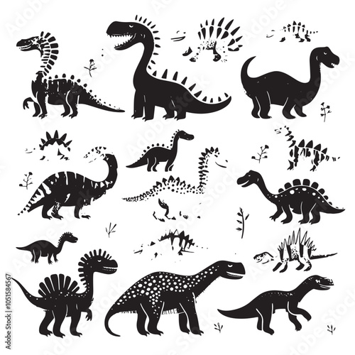 set of black and coloured dinosaurs