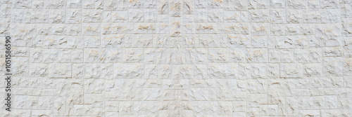 Panoramic white textured brick wall background