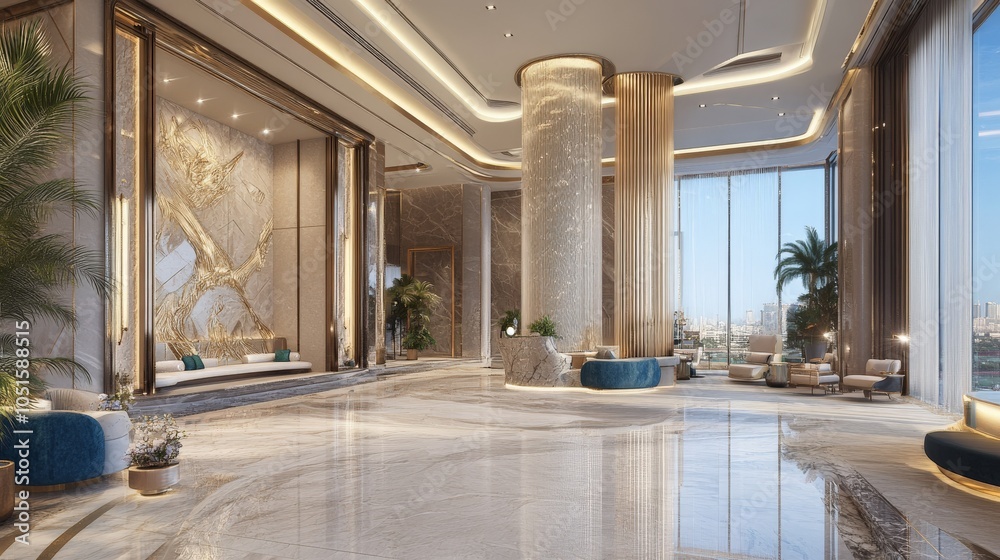 Elegant Hotel Lobby with Designer Furniture and Decor