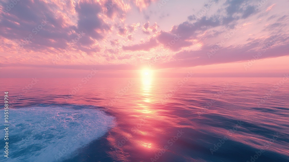 Fototapeta premium Radiant sunrise illuminating a tranquil, endless horizon.