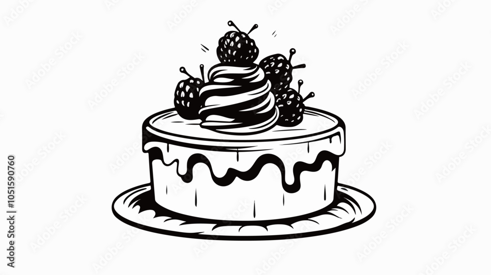 Black and white flat illustration cake. Cooking. Dessert. Black and white flat illustration cake. Cooking. Dessert.