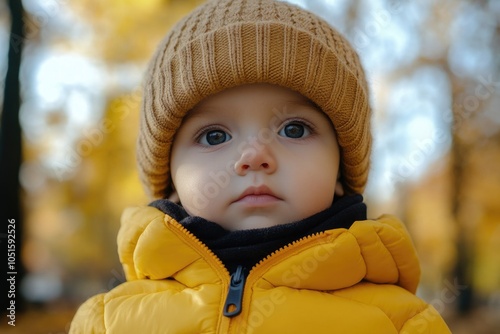 Young kid dressed in bright yellow clothing, perfect for outdoor activities or springtime scenes