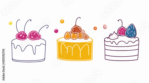 Flat illustration cake. Cooking. Dessert.