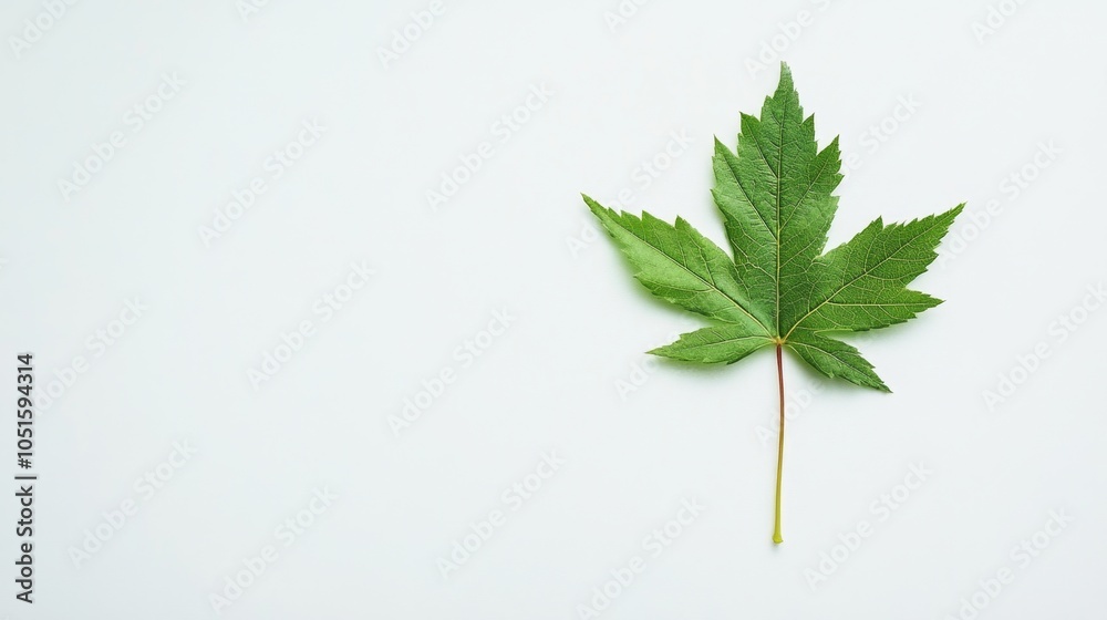 Green leaf centered on a white background, showcasing minimalist elegance and the raw beauty of nature in a clean, simple composition with a modern feel Green leaf centered on a white background, showcasing minimalist elegance and the raw beauty of nature in a clean, simple composition with a modern feel