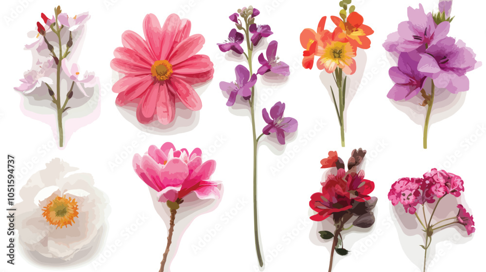 Obraz premium Set of different beautiful flowers on white background