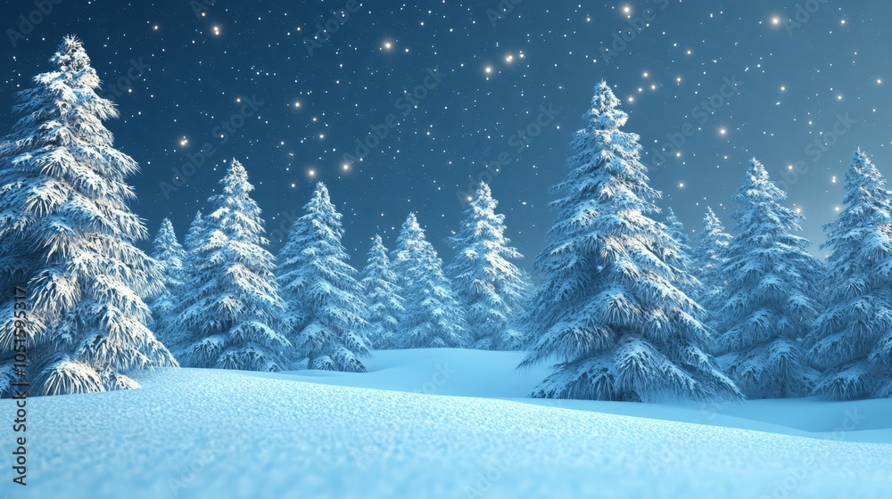 Fototapeta premium Mountains majesty, a snowy forest bathed in moonlight splendor reflecting on the pristine snow.