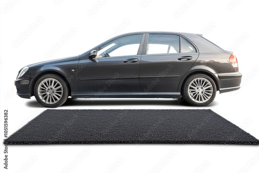 Naklejka premium A car parked on a black mat, perfect for a commercial or editorial use