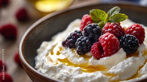 raspberry and blueberry with yoghurt