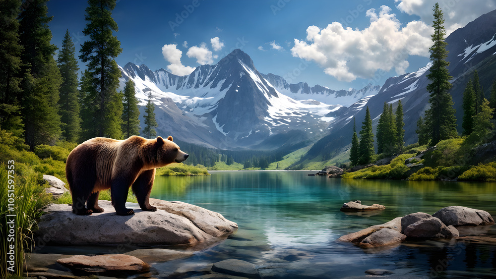 bear,river,rock,mountain,generative ai bear,river,rock,mountain,generative ai