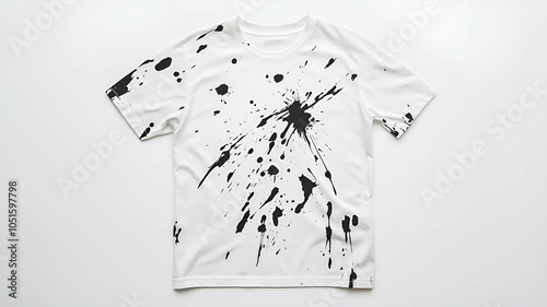 white t shirt with paint splashes on it, isolated on white background


 photo