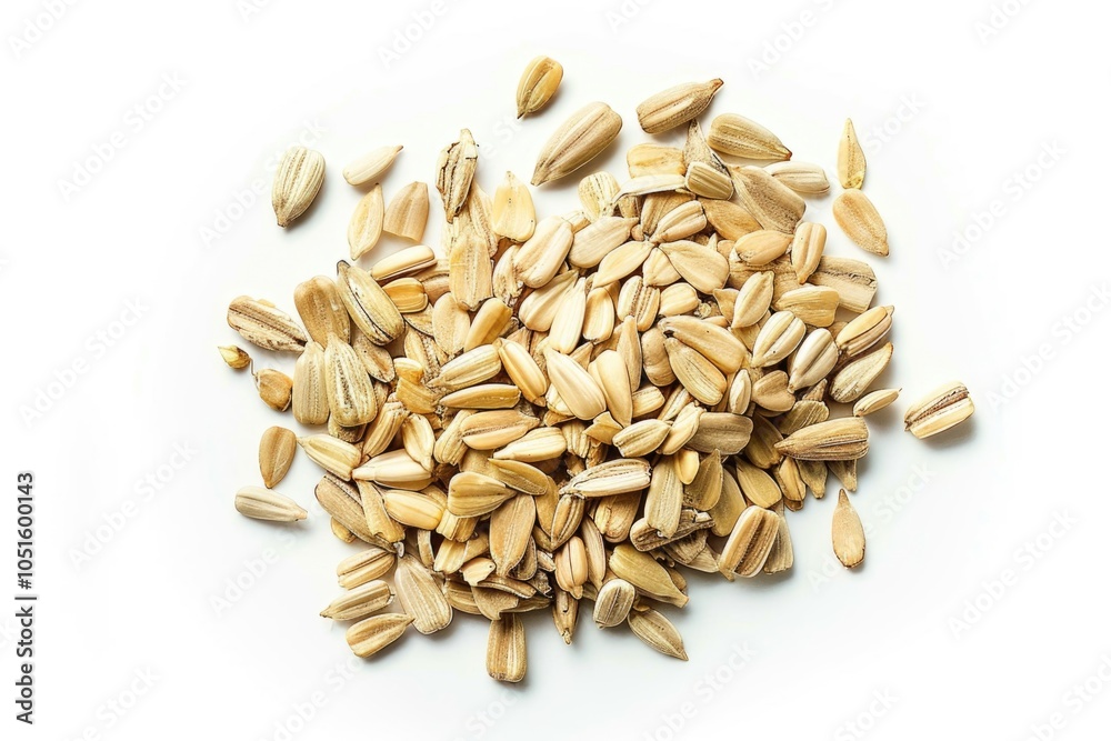 Obraz premium A pile of oats sits atop a white surface, perfect for photography props or graphic design projects