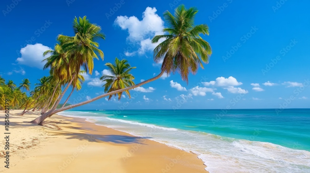 Fototapeta premium Tropical Beach Paradise with Palm Trees White Sand and Azure Water