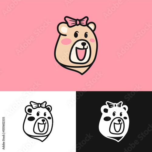 Logo design showing a little girl with a bear, symbolizing adventure and friendship