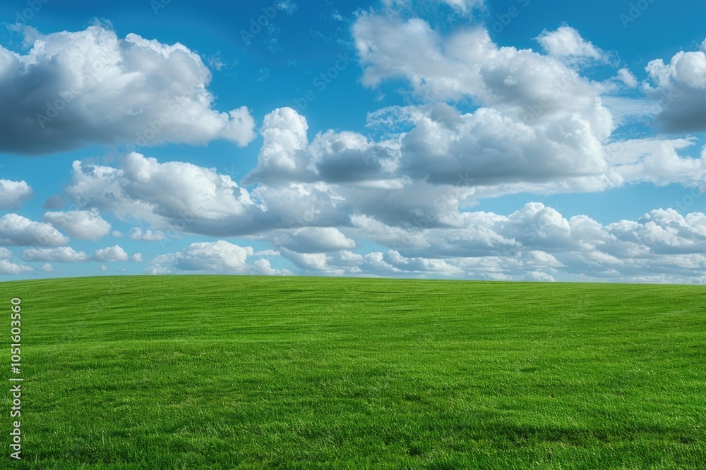 A serene landscape featuring lush green grass and a bright blue sky with no clouds A serene landscape featuring lush green grass and a bright blue sky with no clouds