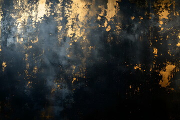 Black background with gold flecks, distressed black wall.