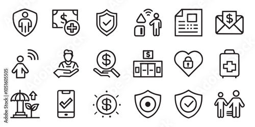 Health insurance, social security related editable icon set isolated flat vector illustration white background