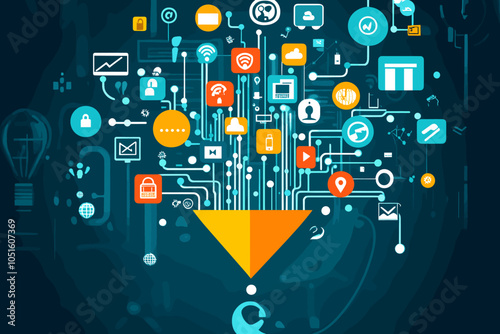Technology Vectors: Digital Download Icons for Data Flow and Connectivity