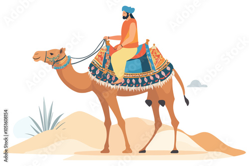 Indian Cultural Icon - Rajasthani Camel Rider on Desert Expedition Vector Art