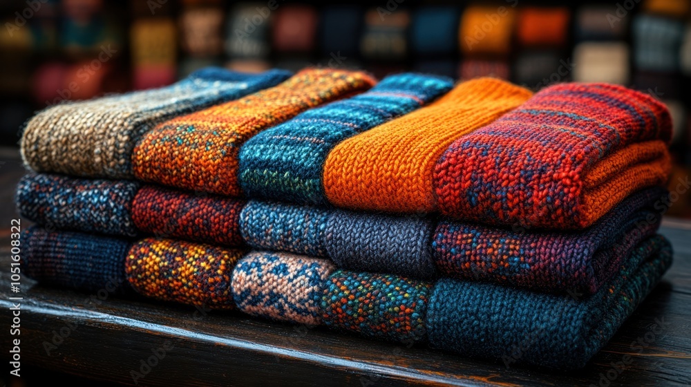 Stack of Colorful Knitted Wool Scarves Stack of Colorful Knitted Wool Scarves