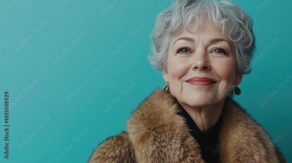 A smiling woman wearing a fur coat A smiling woman wearing a fur coat