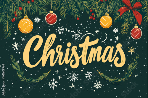 Festive Christmas Card Design with Ornaments and Snowflakes for Holiday Greetings