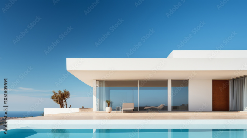 Fototapeta premium Luxury villa house with swimming pool in front