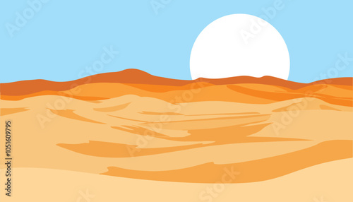 Flat Vector Illustration of Vast Desert Landscape Background with Sand Dunes and Arid Climate