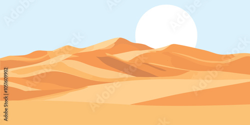 Flat Vector Art of Desert Dunes and Landscape Background Representing Global Deserts