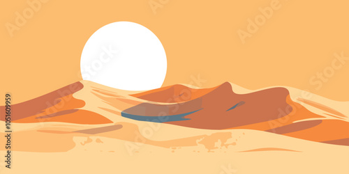 Minimalist Flat Vector Illustration of Sand Dunes in Arid Desert Landscape Background