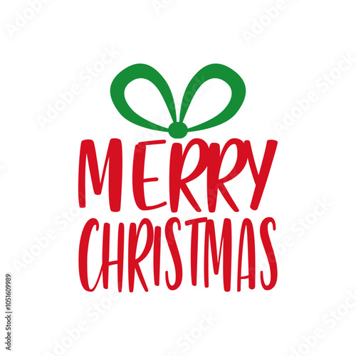 Tiempo de Navidad. Logo con mensaje en texto manuscrito Merry Christmas con forma de caja de regalo con lazo de cinta