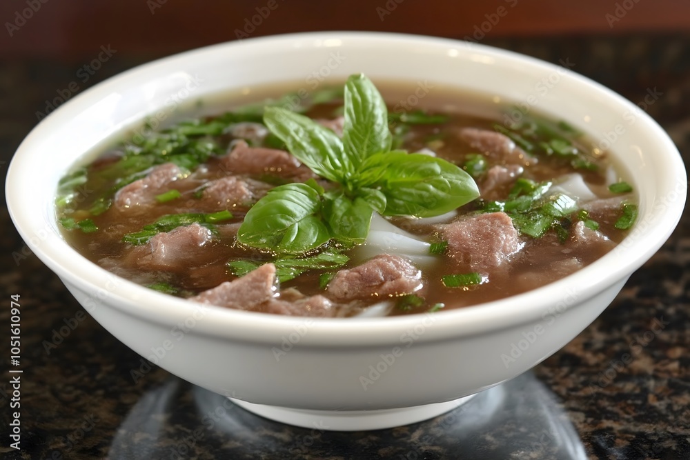 Pho in a white bowl
